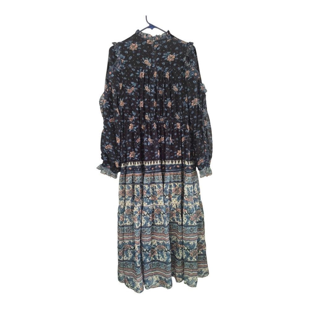 Meena Womens XL Floral Border Print Maxi Dress Boho Cottagecore Ruffle Prairie